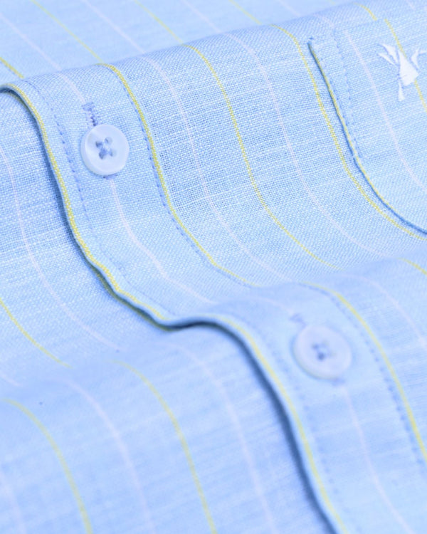 Blue Double Colour Line Stripes -Full-Bamboo Linen