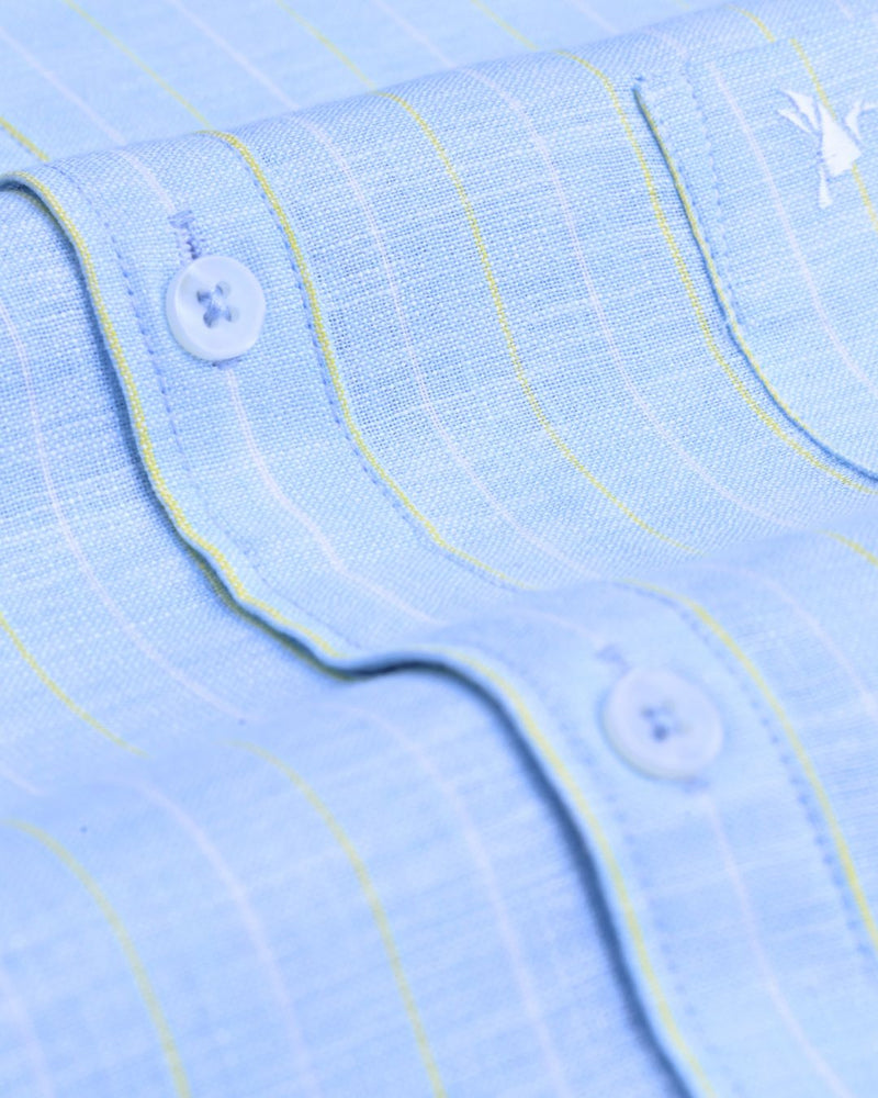 Blue Double Colour Line Stripes -Full-Bamboo Linen