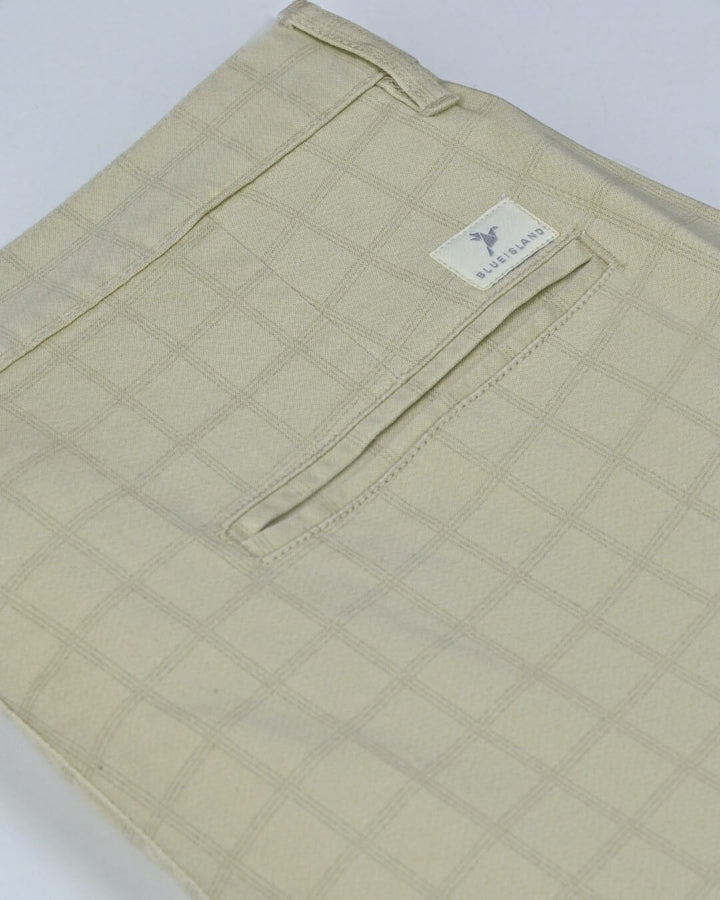 Cream Triple Checked - 2 way stretch - COTTON PANT
