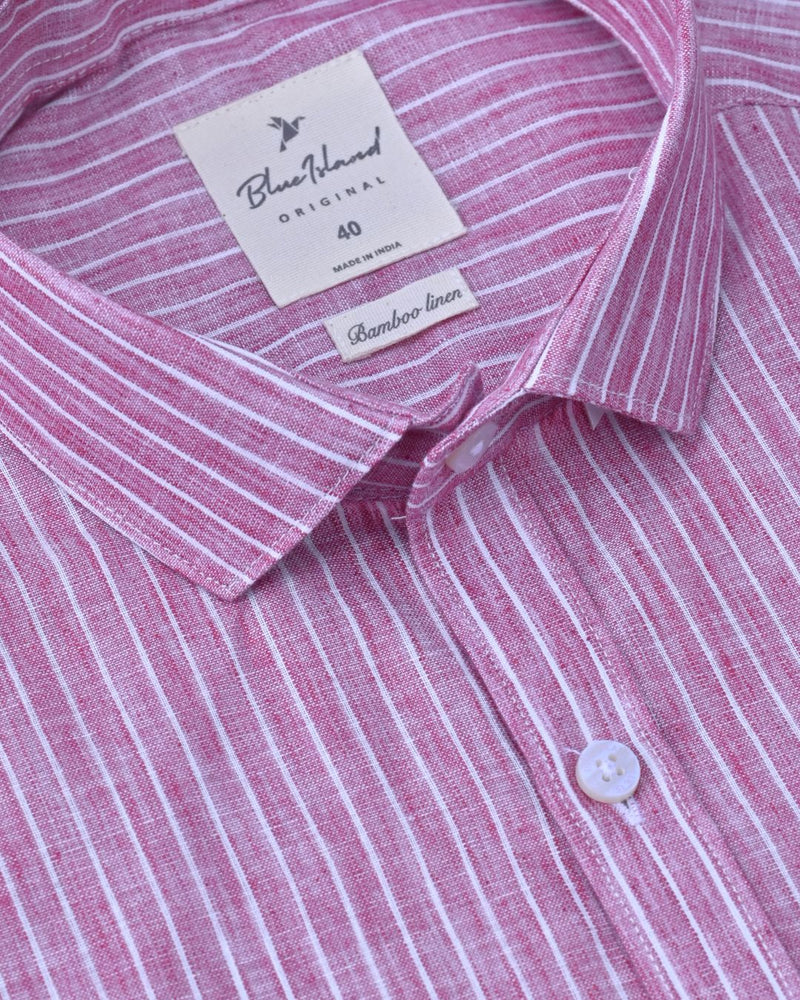 Maroon Red Mini Stripes -Full-Bamboo Linen