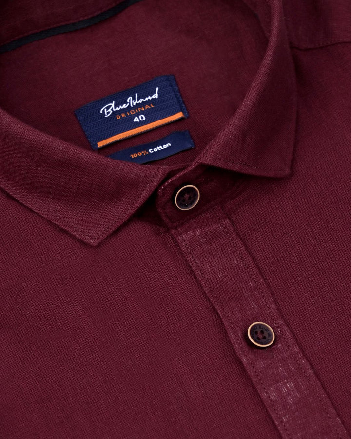 Dark Wine Solid-Full-Cotton Linen Shirt