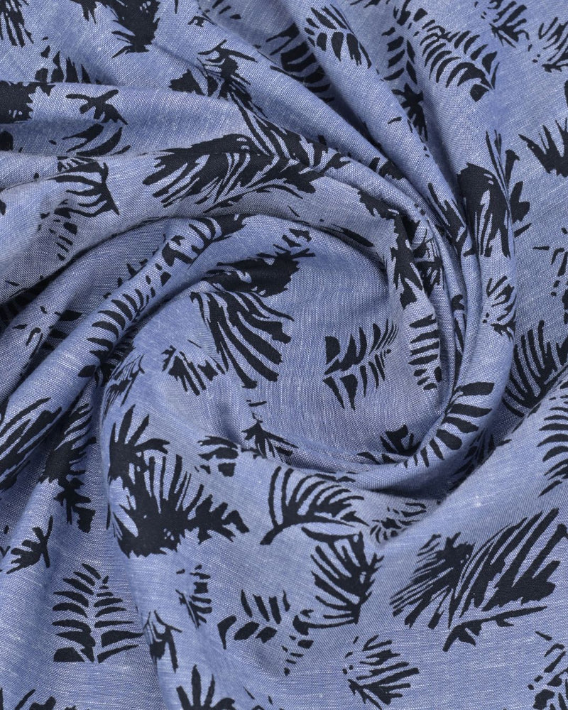 Bluish Grey & Black Leaf Print -Full-Stain Proof