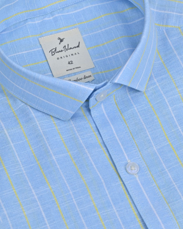 Sky Blue Dual Line Stripes -Full-Bamboo Linen