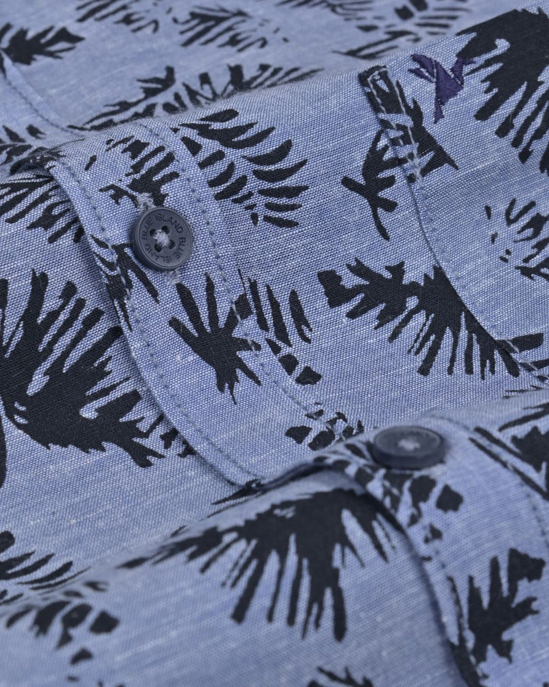 Bluish Grey & Black Leaf Print -Full-Stain Proof