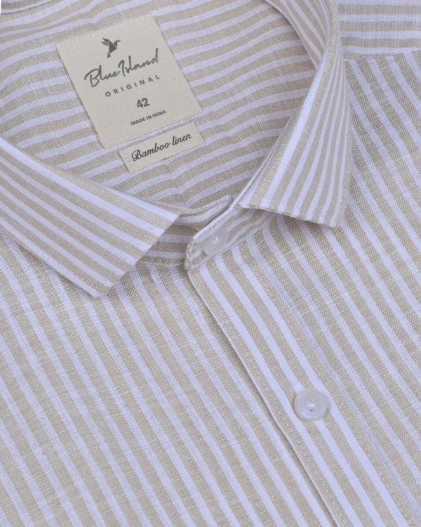 Sandal Brown & White Linear Stripes -Full-Bamboo Linen