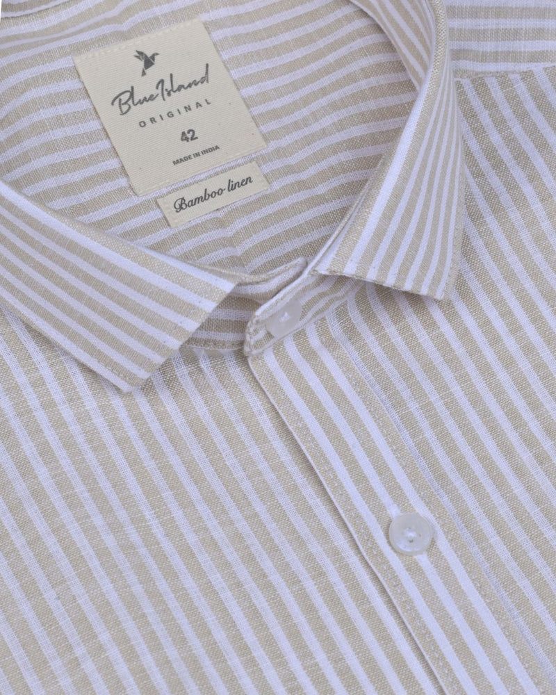 Sandal Brown & White Linear Stripes -Full-Bamboo Linen