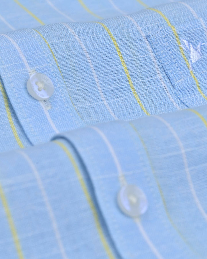 Sky Blue Dual Line Stripes -Full-Bamboo Linen