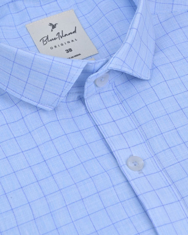 Blue Dotted Line Checks -Full-Bamboo Linen