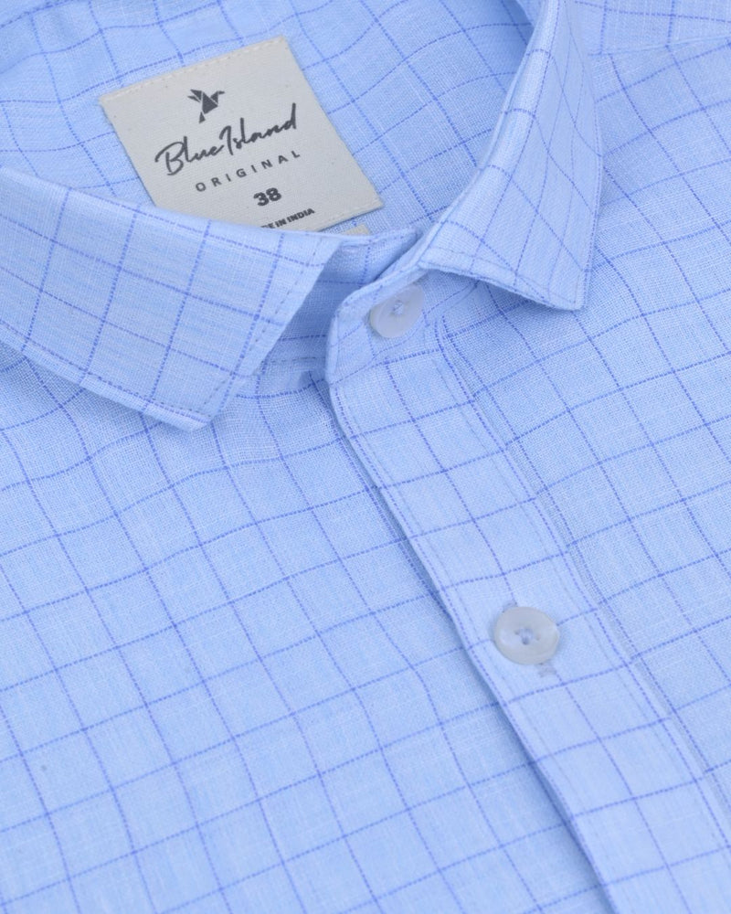 Blue Dotted Line Checks -Full-Bamboo Linen