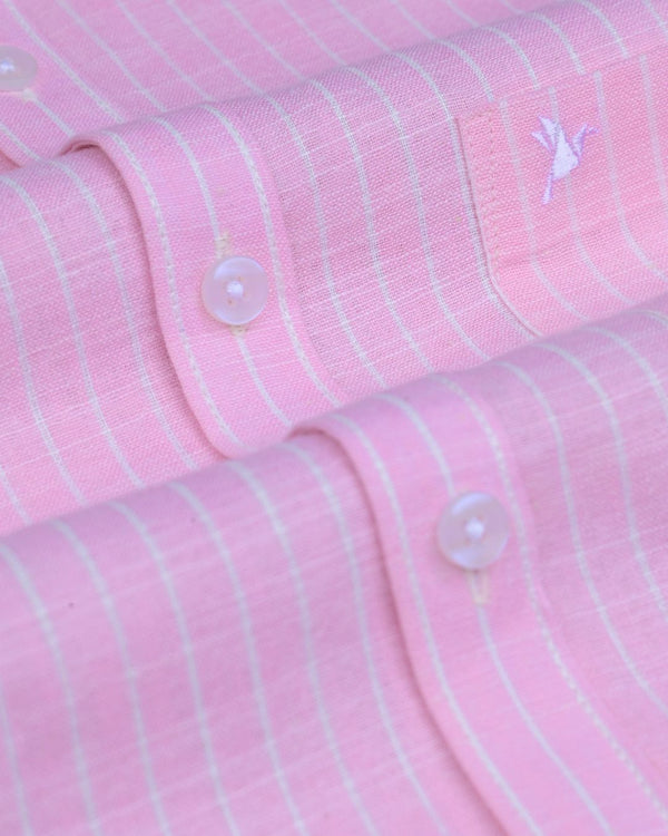 Pink & White Mini Stripes -Full-Bamboo Linen