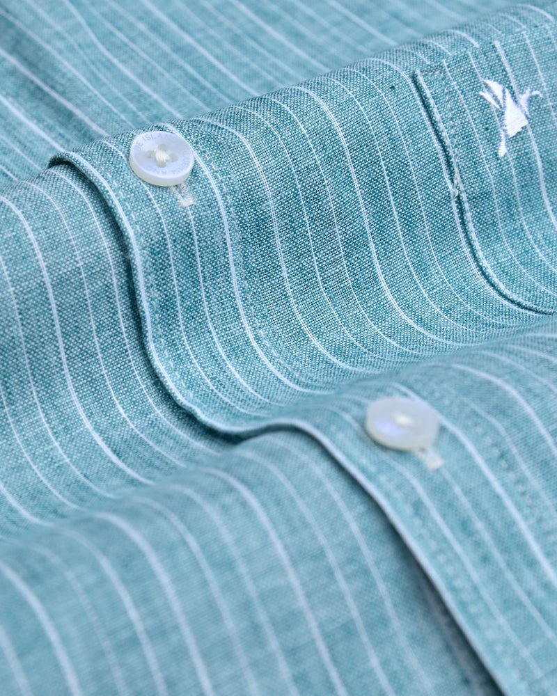 Teal Blue Line Stripes -Full-Bamboo Linen