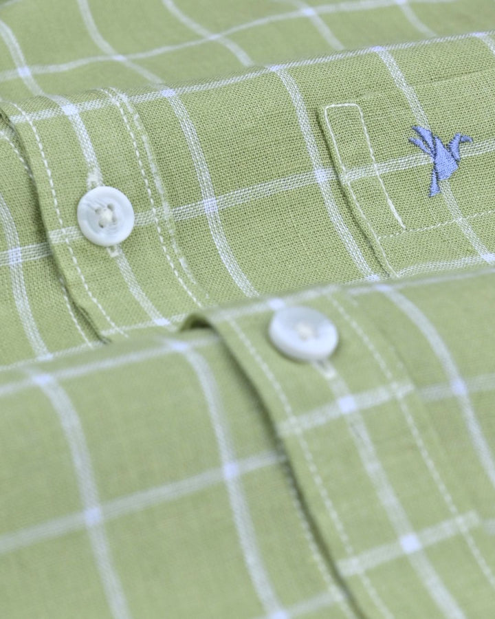 Pistah Green & White Checks -Full-Cotton Linen Shirt