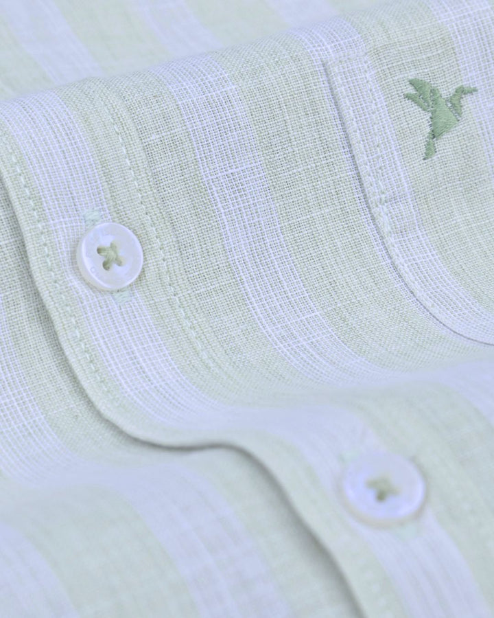 Green & White Textured Stripes -Full-Bamboo Linen