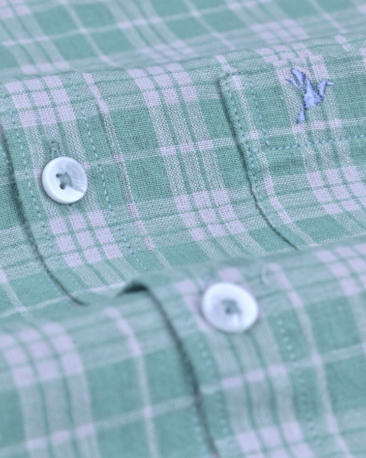 Lite Green Multi Line Checks -Full-Cotton Linen Shirt