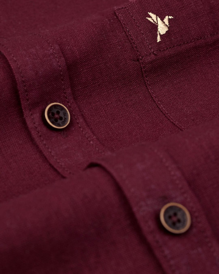 Dark Wine Solid-Full-Cotton Linen Shirt