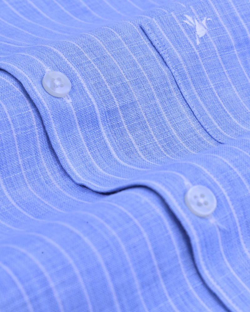 Ice Blue & White Stripes -Full-Bamboo Linen