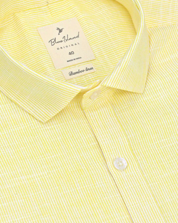 Yellow Grid Stripes -Full-Bamboo Linen