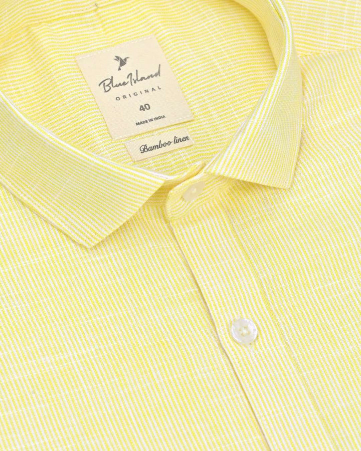 Yellow Grid Stripes -Full-Bamboo Linen