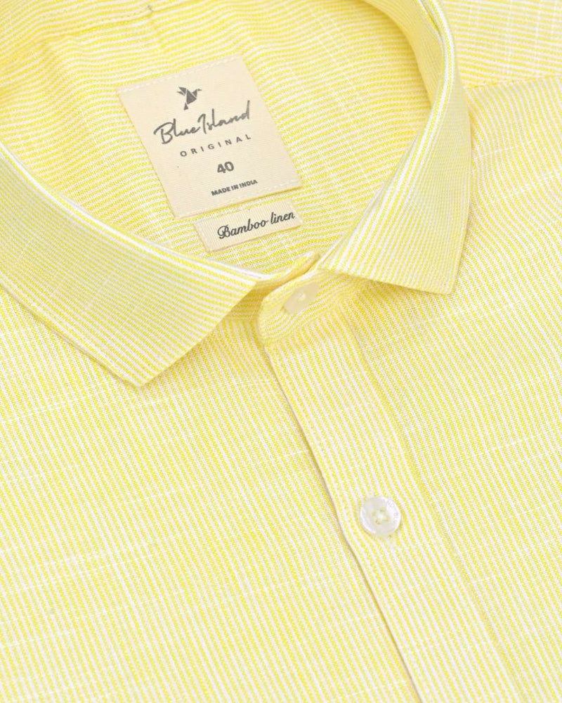 Yellow Grid Stripes -Full-Bamboo Linen