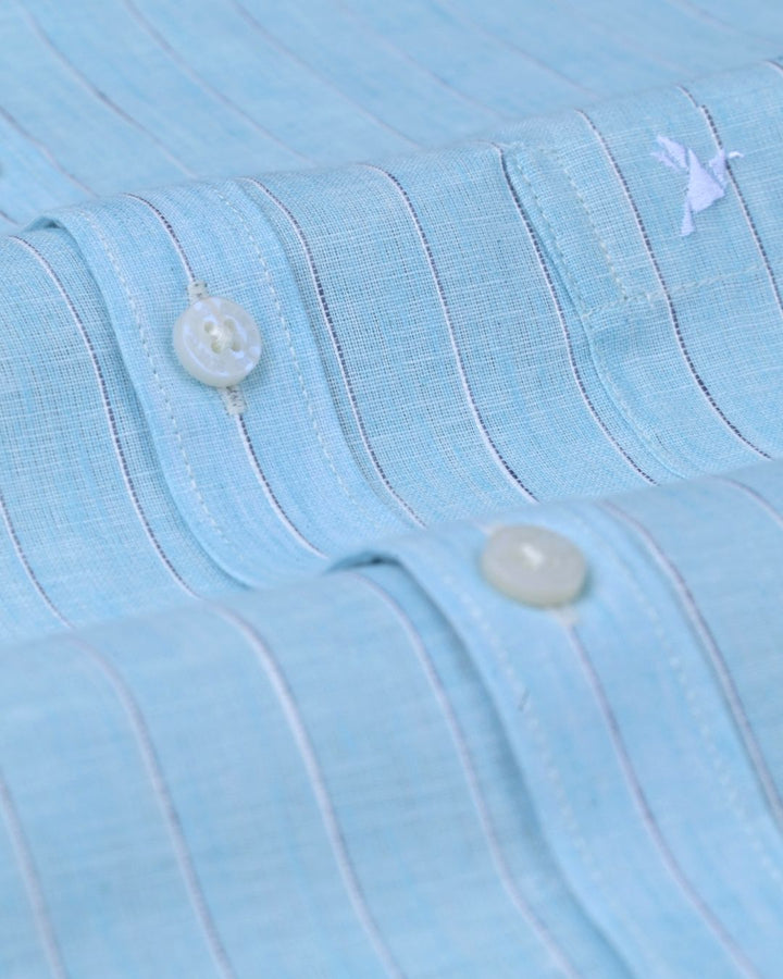 Soft Blue Large Stripes -Full-Bamboo Linen