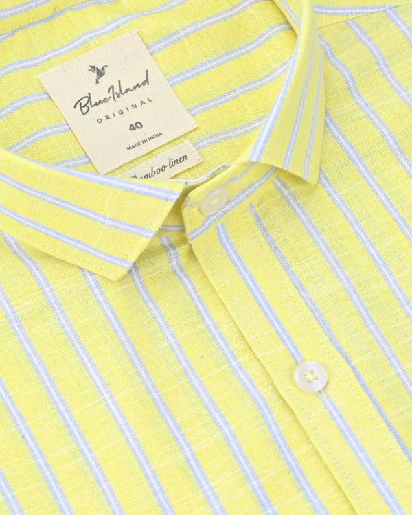 Yellow & Blue Double Line Stripes -Full-Bamboo Linen
