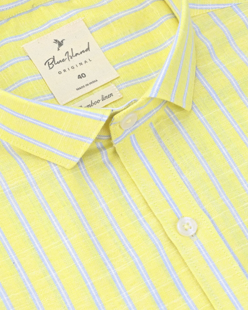 Yellow & Blue Double Line Stripes -Full-Bamboo Linen