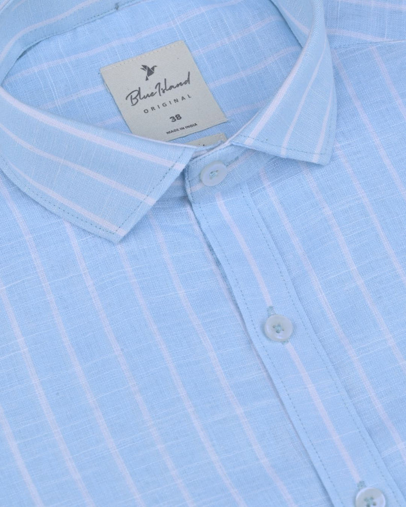 Aqua Blue Stripes -Full-Bamboo Linen