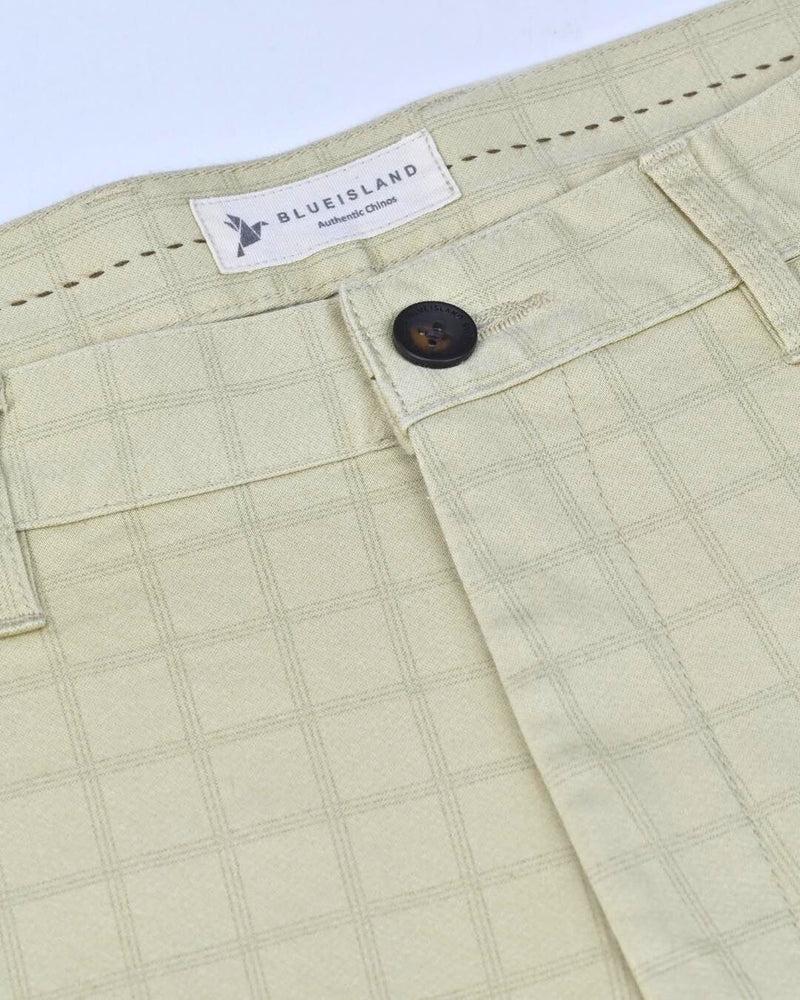 Cream Triple Checked - 2 way stretch - COTTON PANT