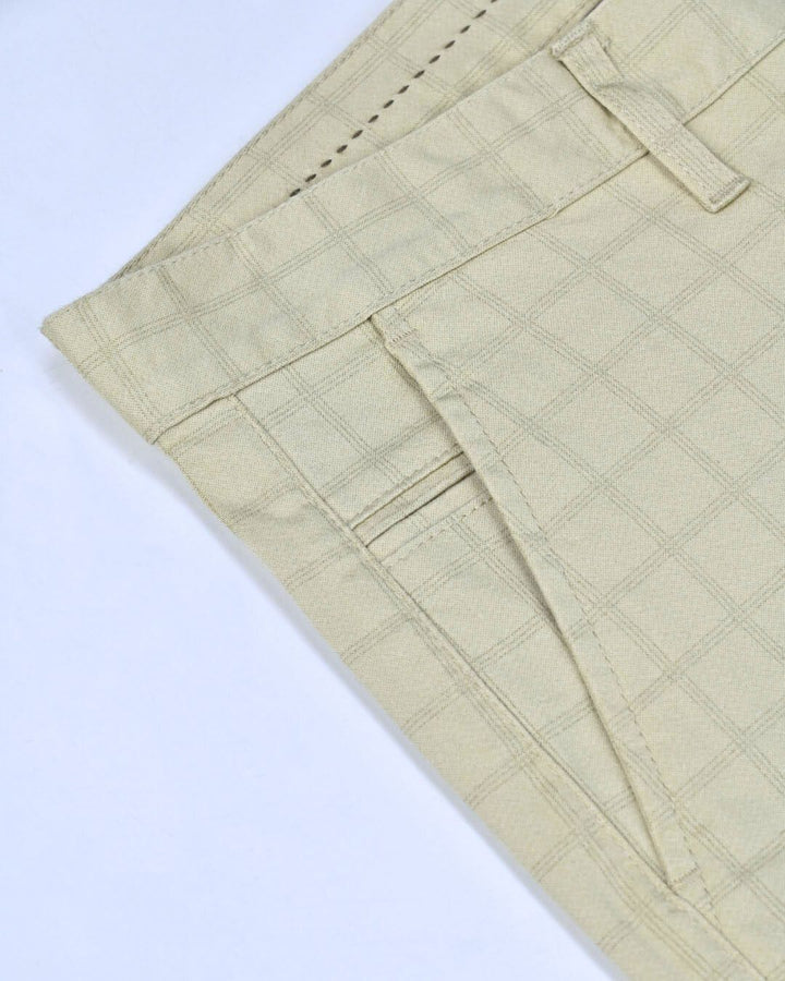 Cream Triple Checked - 2 way stretch - COTTON PANT