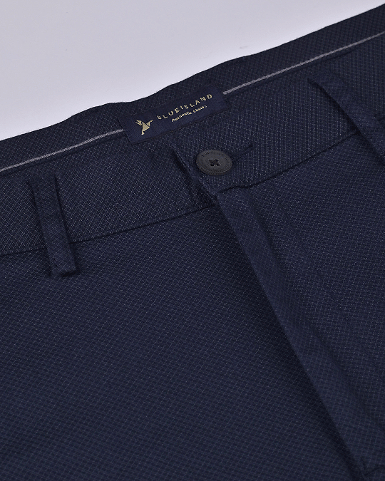 Navy Cube  Printed - 2 way stretch - COTTON PANT
