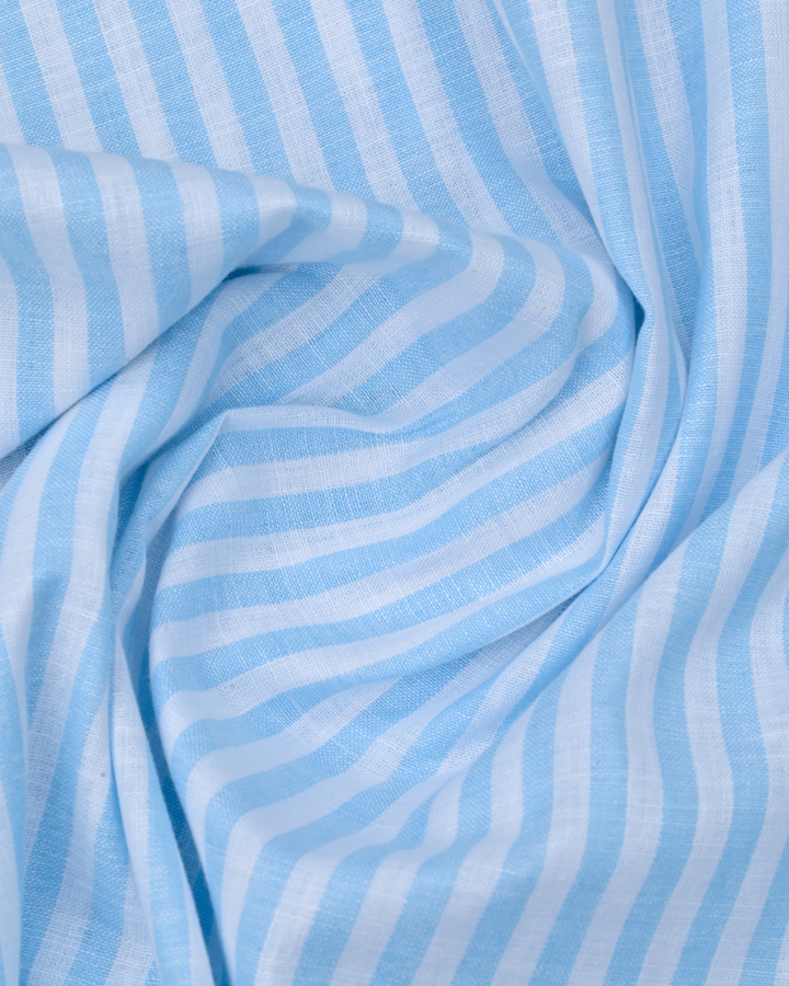 Aqua Blue and White Bars -Full-Bamboo Linen