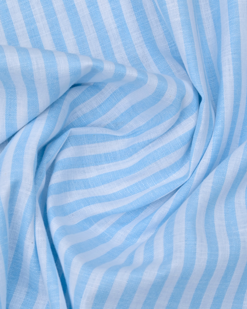 Aqua Blue and White Bars -Full-Bamboo Linen