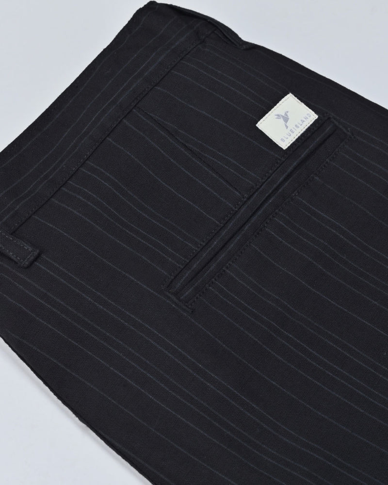 Black Double Lines - 2 way stretch - COTTON LINEN PANT