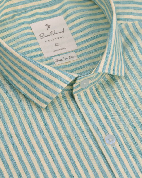 Candy Green & Yellow Stripes -Full-Bamboo Linen