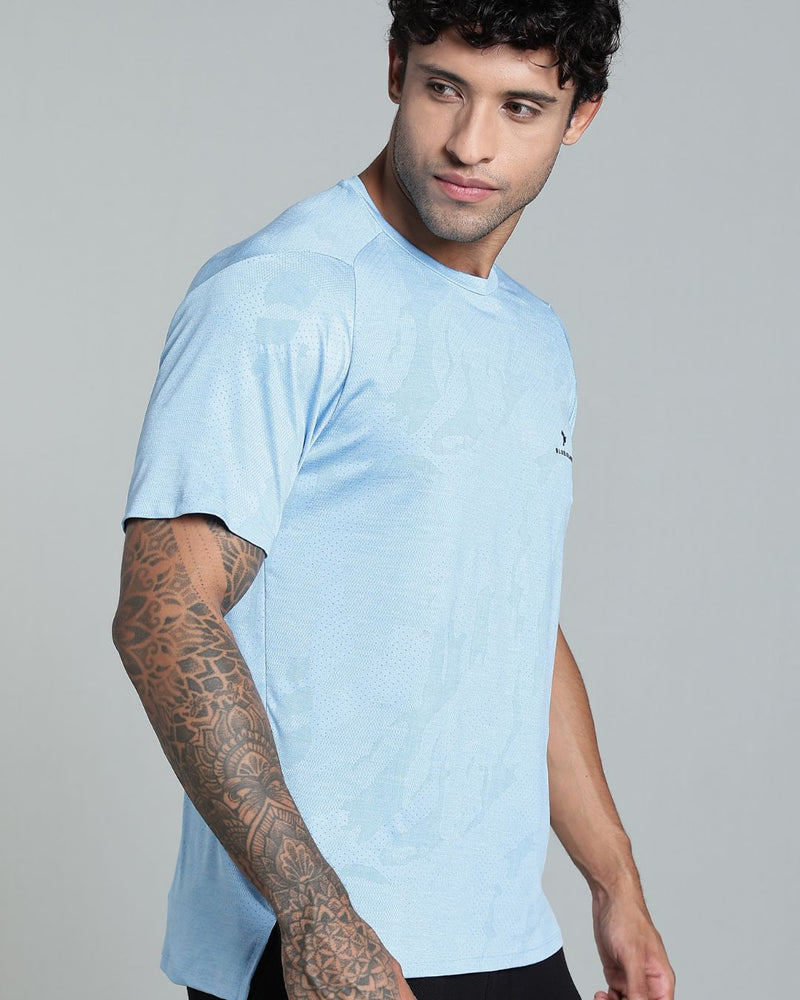 Sky Blue Dotted - Active wear Round neck Tshirt