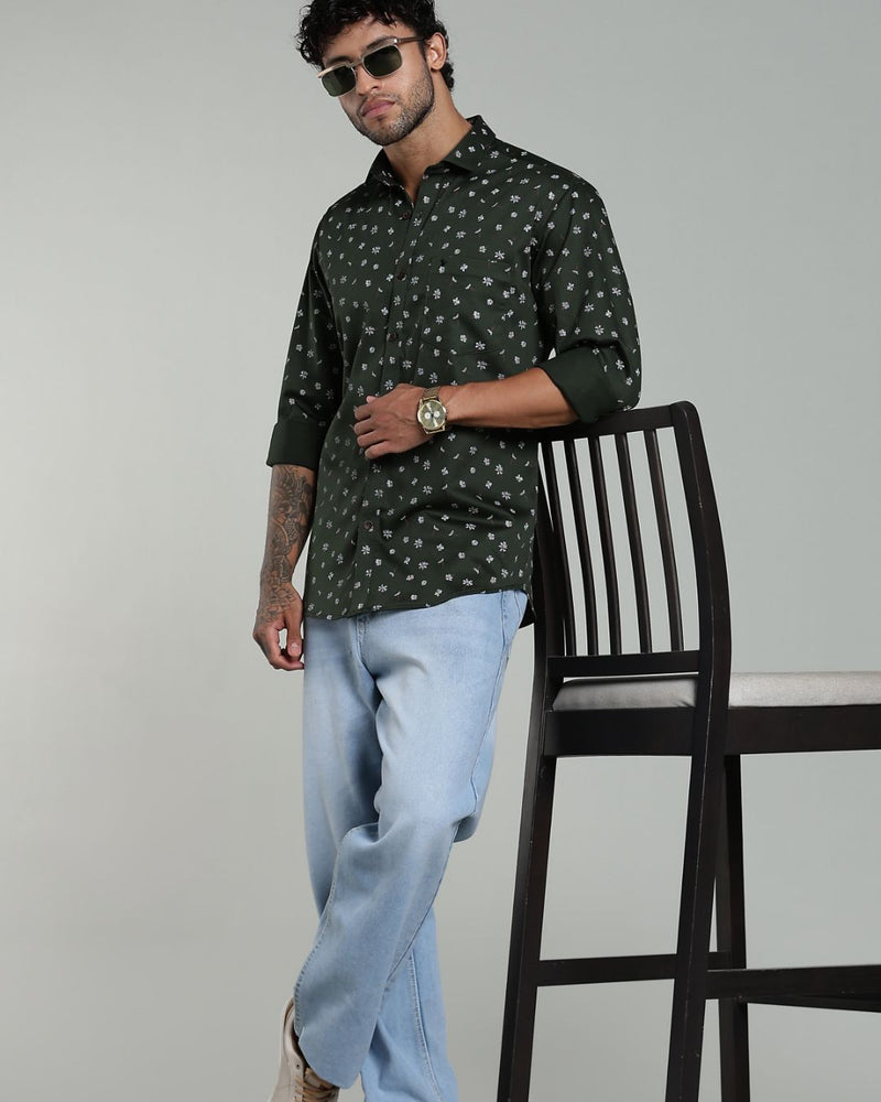 Dark Green Flower Print-Full-Stain Proof
