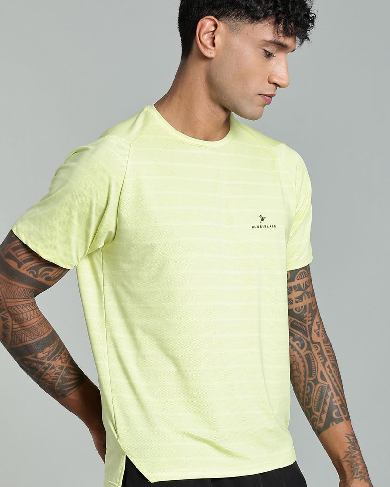 Yellow Horizontal Stripes - Active wear Round neck Tshirt