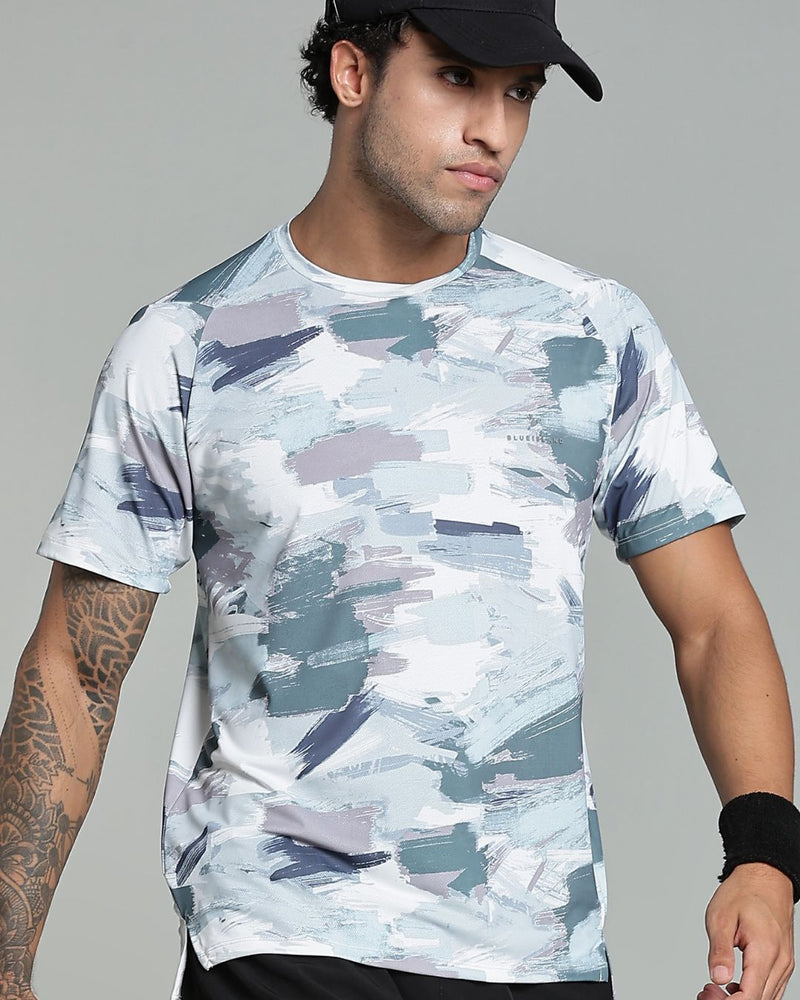 Camo Green Splash - Active wear Round neck Tshirt