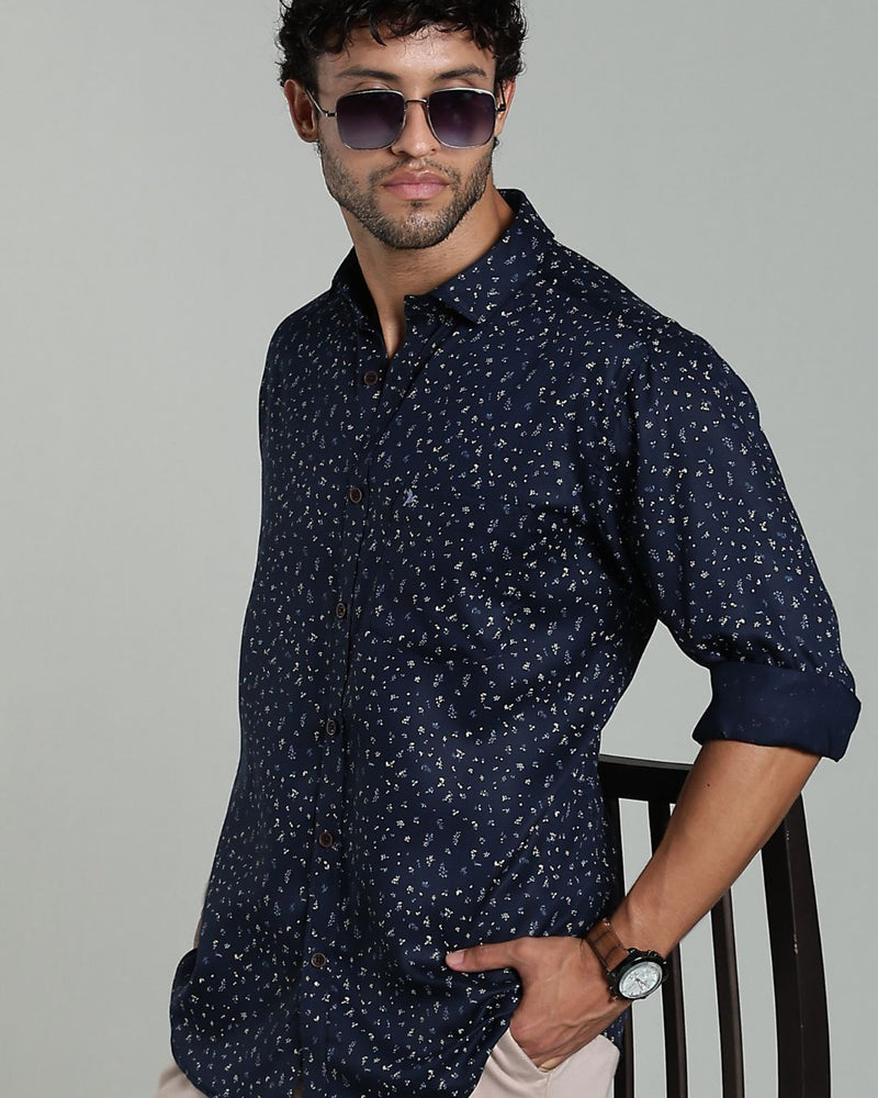 Navy Leaf Print-Full-Stain Proof