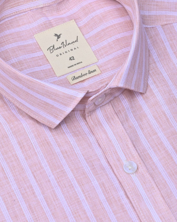 Peach Orange & White Grid Stripes -Full-Bamboo Linen