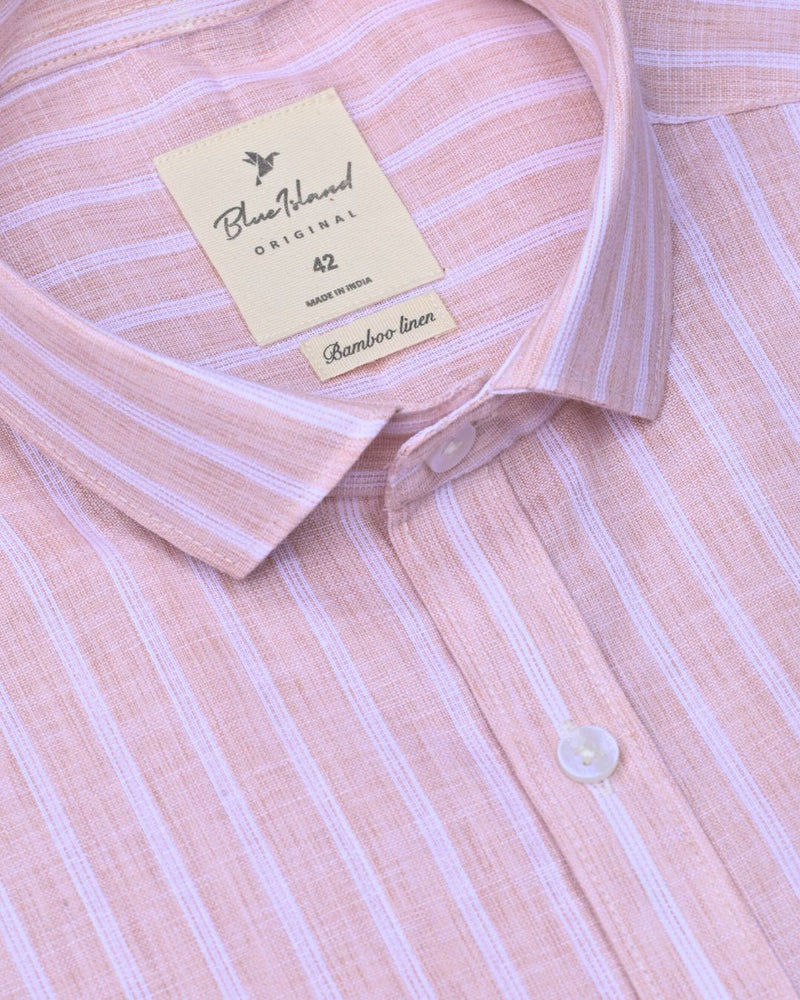 Peach Orange & White Grid Stripes -Full-Bamboo Linen