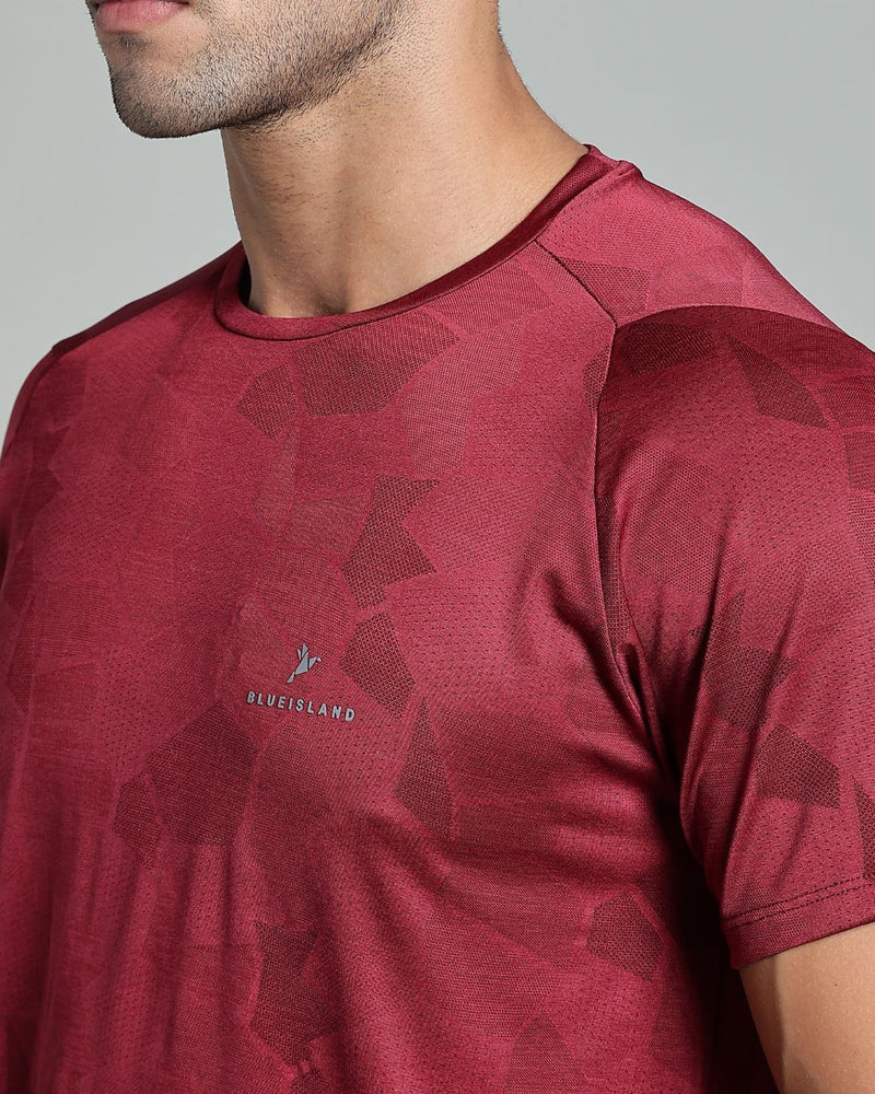 Maroon Dotted - Active wear Round neck Tshirt