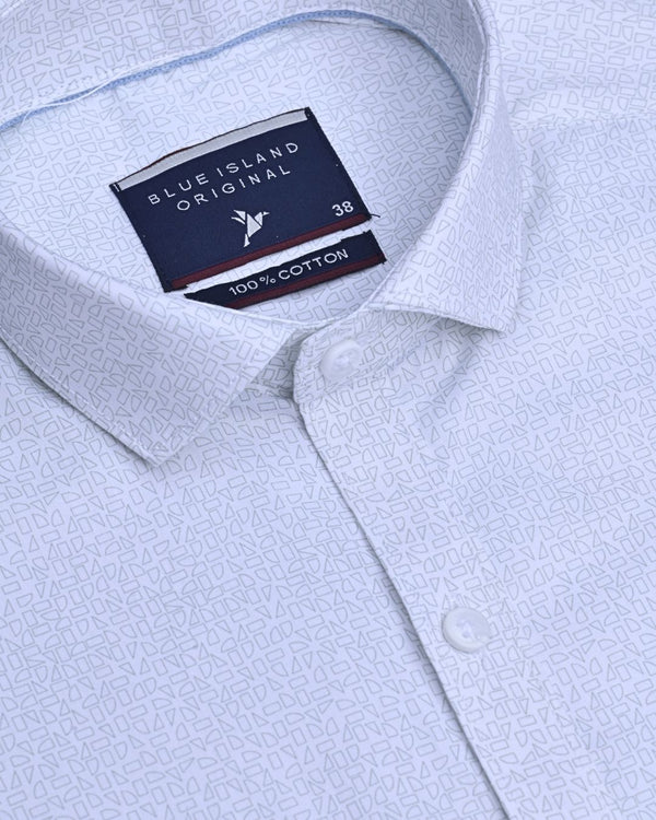 White Geometric print - Half Sleeve - Stain Proof