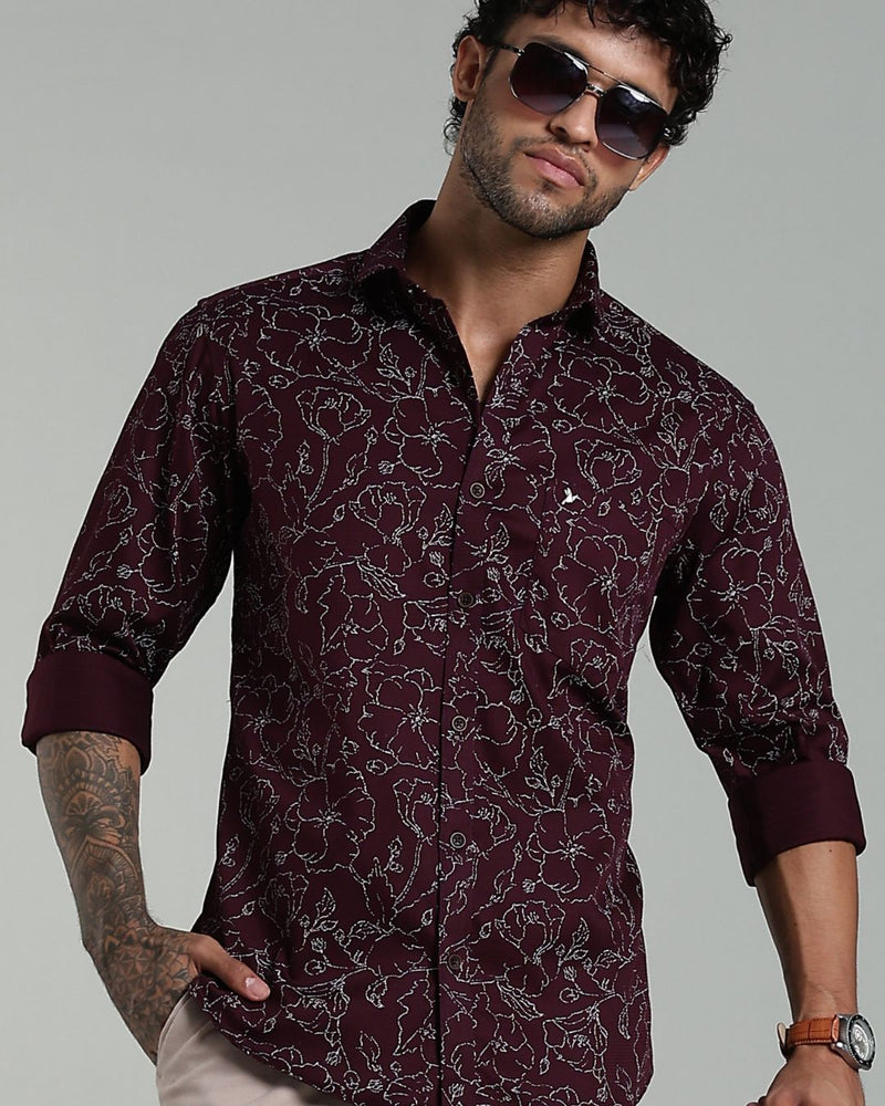Dark Wine Flower Print-Full-Stain Proof