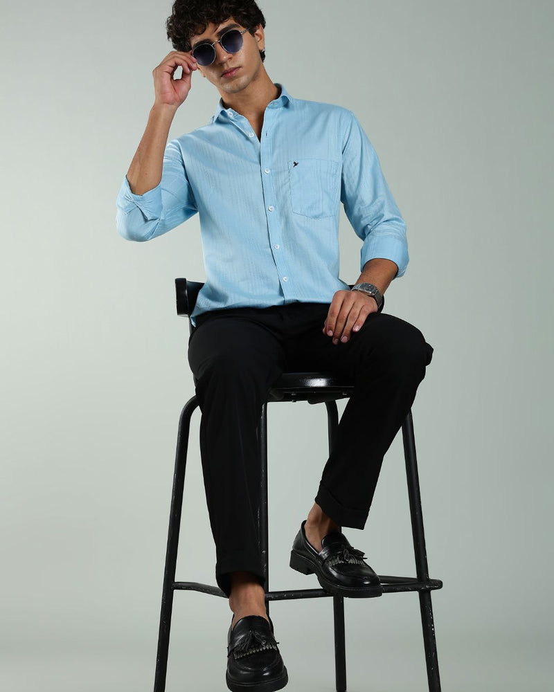 Sky Blue Self Design - Full-Stain Proof