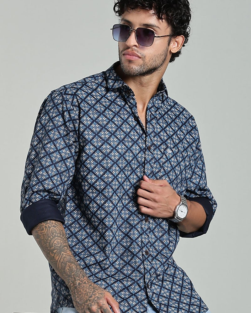 Navy Blossom Print-Full-Stain Proof