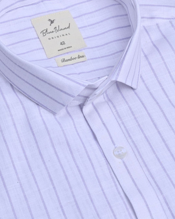 White and Big Purple Stripes -Full-Bamboo Linen