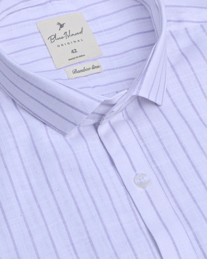 White and Big Purple Stripes -Full-Bamboo Linen