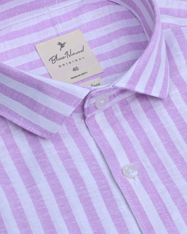 Mild Lavender & White Stripes -Full-Bamboo Linen