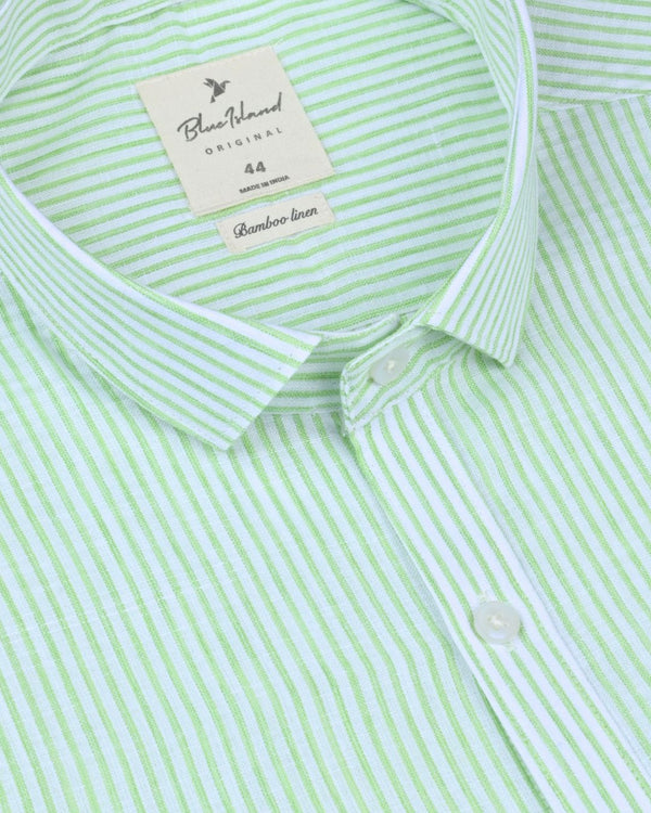 White & Green Mini Stripes -Full-Bamboo Linen